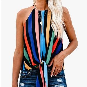 Striped, lined spaghetti strap blouse.